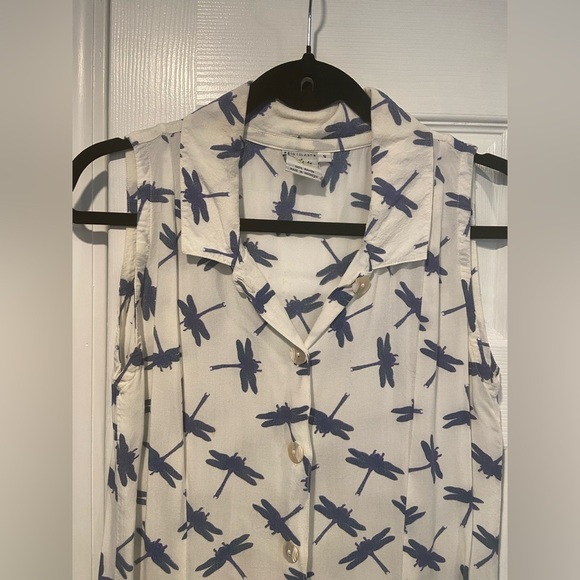 Big Island Size M Sleeveless Shell Button Dragonfly Print Collared Mini Dress - Picture 2 of 12